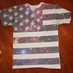 Weed The People | Spencer’s Cannabis Leaf Galaxy Flag T-Shirt | Size Small